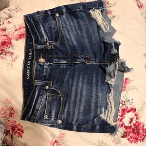 American Eagle Outfitters Dark Blue Distressed Jean Shorts